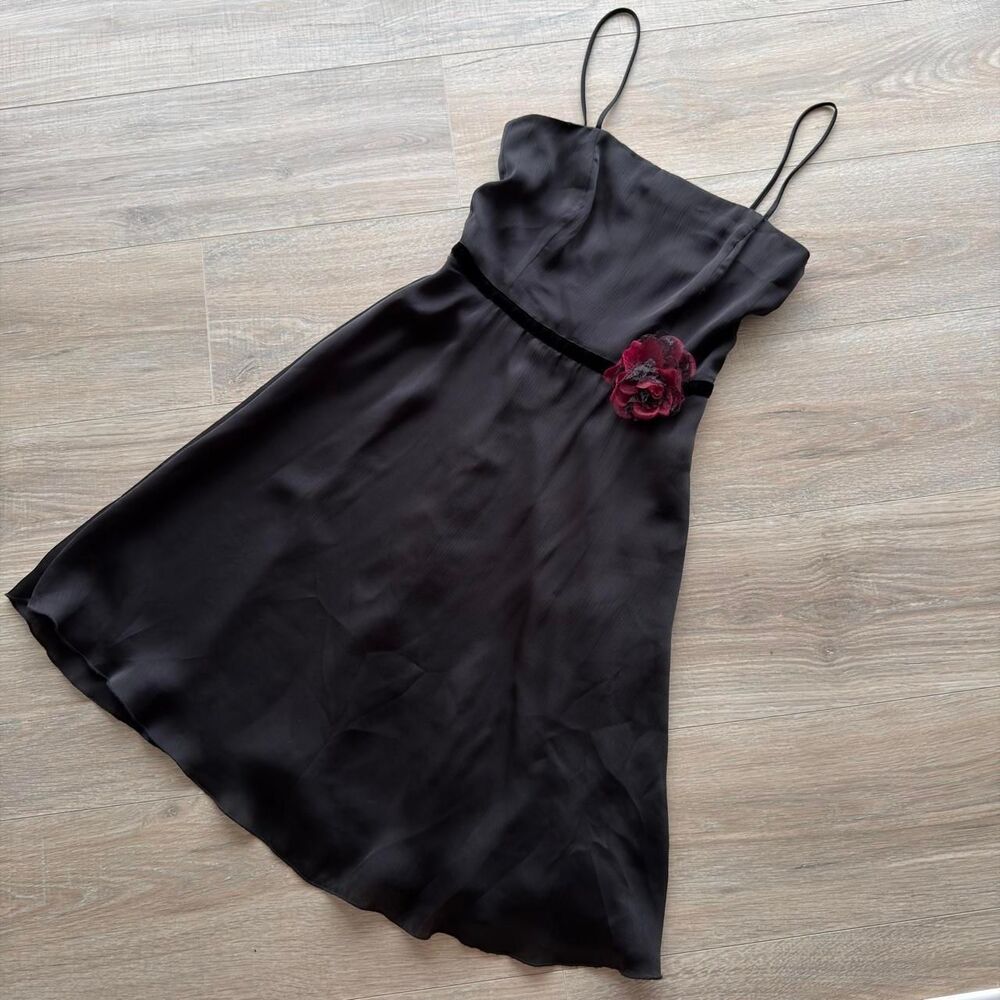 I.N. Women's sz 3 Black Chiffon Mini Dress Burgundy Rose Vintage 90's Fairy Goth